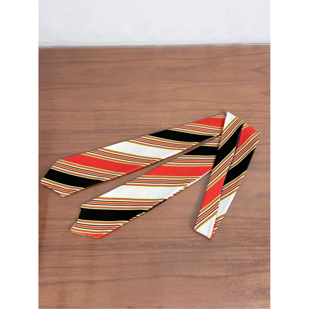 Vintage 70s Orange Striped Women's Neck Tie/Belt Handmade Polyester
